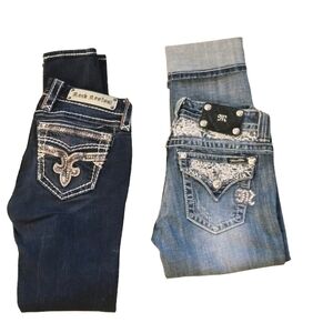 Womens  Rock Revival Skinny Denim Jeans Size 26 Miss Me Capri Blue Jeans Bundle
